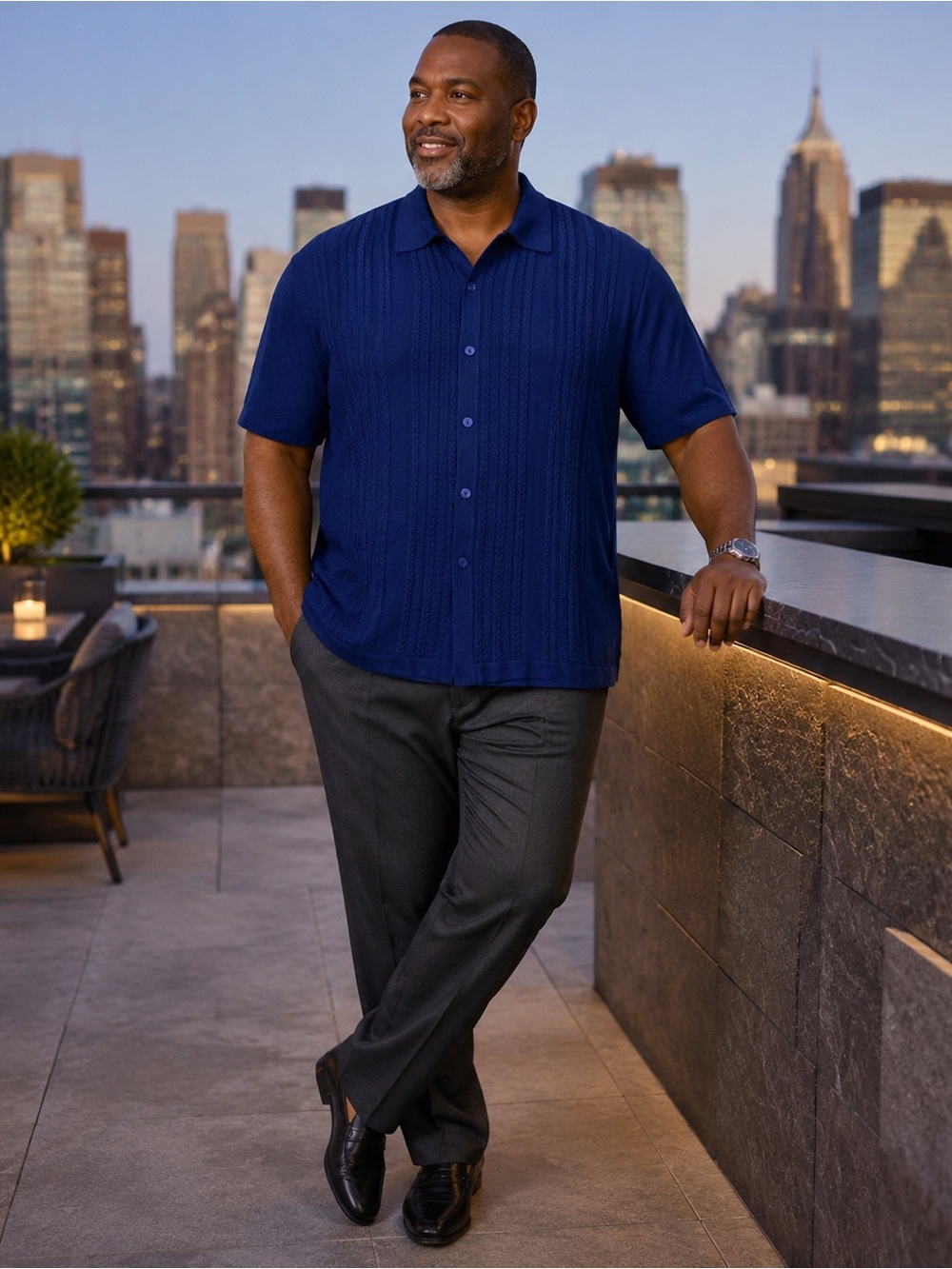 Michael Irvin Playmaker XXL Navy Cable-Knit Silk-Blend Shirt